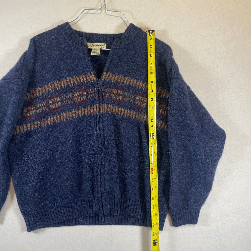 Eddie Bauer Nordic Fair Isle Full Zip Cardigan Sweater Lambswool - Size L - Picture 5 of 6